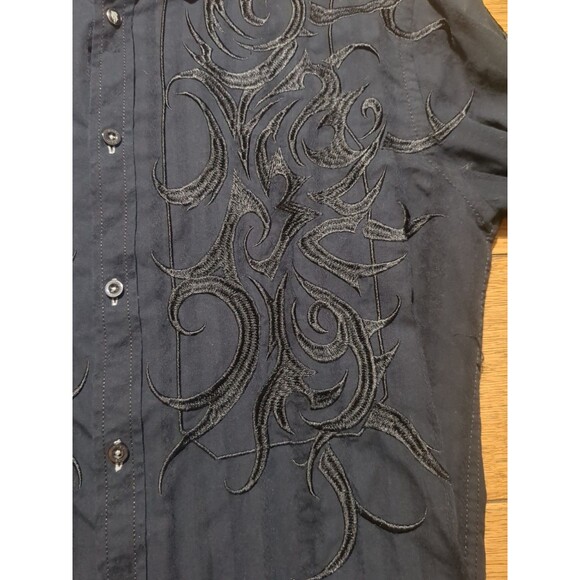 ROAR Dress Shirt LG Mens Graphic Black Embroidered Artsy Rodeo Strong Cowboy - Picture 14 of 16